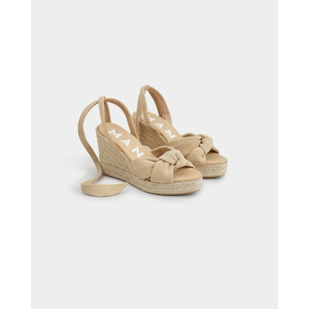 Manebi Suede Knot Espadrille Wedge Sandals Beige 38 US 8 Summer Resort Vacation